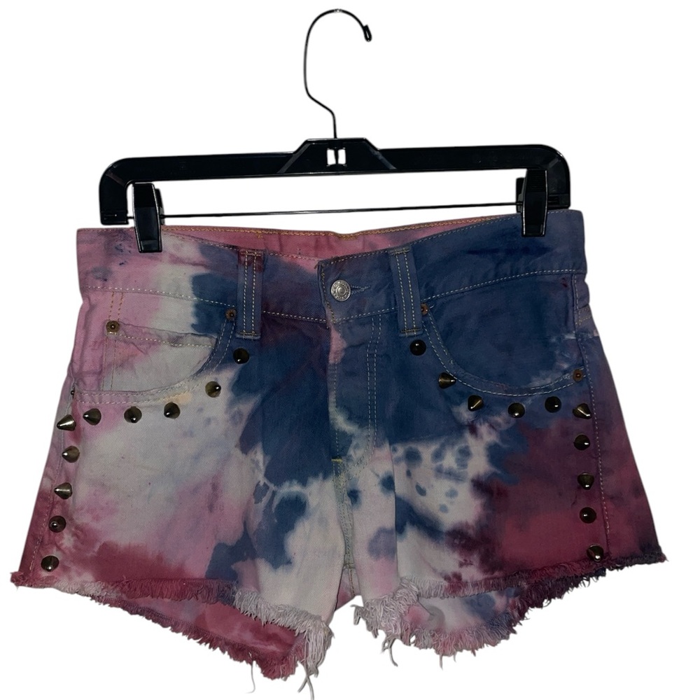 LF Pink and Blue Distressed Jean Shorts
